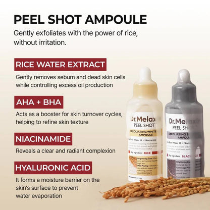 Peel Shot Glow Duo: White Rice Brightening & Black Rice Refining Ampoules (Buy 1 Get 1 Free)